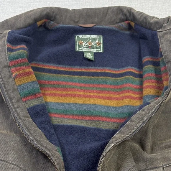 Woolrich Canvas Fleece Lined Vest Mens XL Brown Full Zip Insulated Pockets - Picture 2 of 9